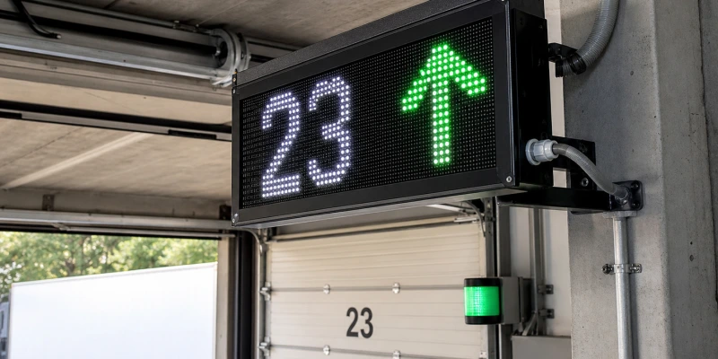 Technischer Aufbau einer industriellen LED-Leistungsanzeige mit Schnittstellenmodul, Netzteil und Kommunikationsanschlüssen für Modbus oder Ethernet